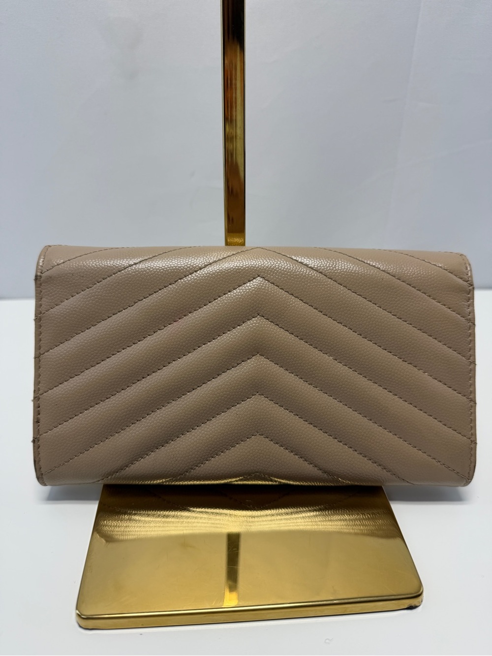 Yves Saint Laurent Taupe Quilted Leather Envelope Clutch - Picture 2 of 12